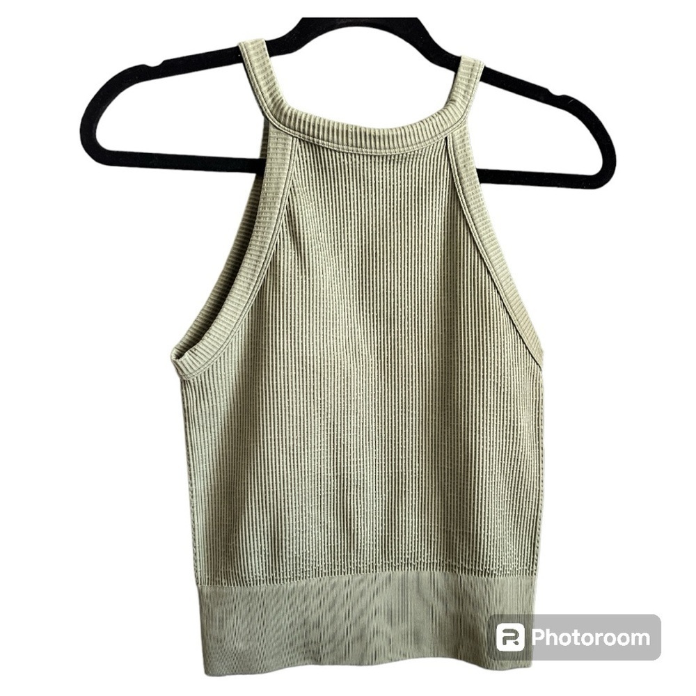 EUC Free People Intimately cropped halter tank green M/L - Picture 2 of 3